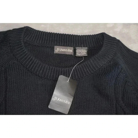 Vintage St Johns Bay Black Cable Knit Sweater; Mens XXL; Grandpa - Picture 2 of 12